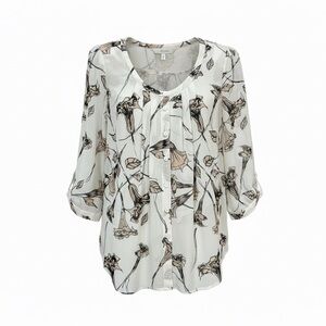 Babaton Aritzia 100% Silk Floral Button Front Crop Sleeve Blouse Size Small